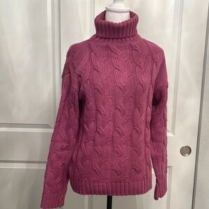 Women's Cable Knit Turtleneck Sweater - Pink